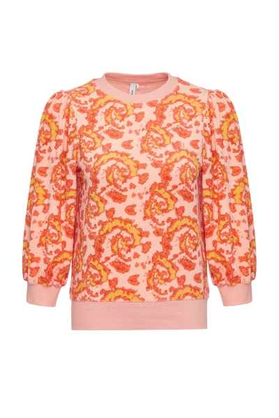 Resim Kabarık Kollu Terry Sweatshirt-Thg - 987-Karışık Desenli Pembe