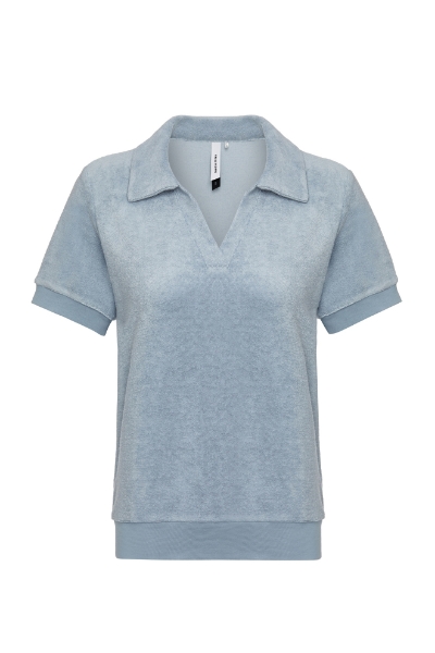 Resim V Yaka Terry Tişört-The - 800-Kül Mavisi