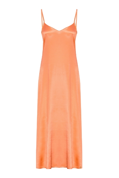 Resim İp Askılı Viskoz Maxi Elbise-Xdp - 542-Çöl Çiçeği Pembesi