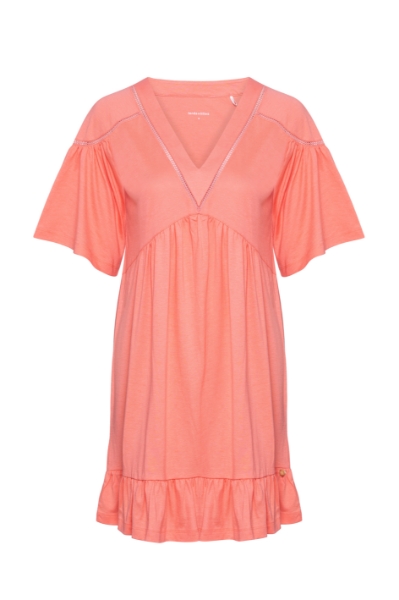 Resim V Yaka Dökümlü Elbise-Xdd - 542-Çöl Çiçeği Pembesi