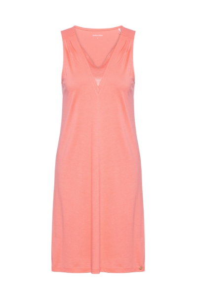 Resim V Yaka Kolsuz Elbise-Xdc - 542-Çöl Çiçeği Pembesi