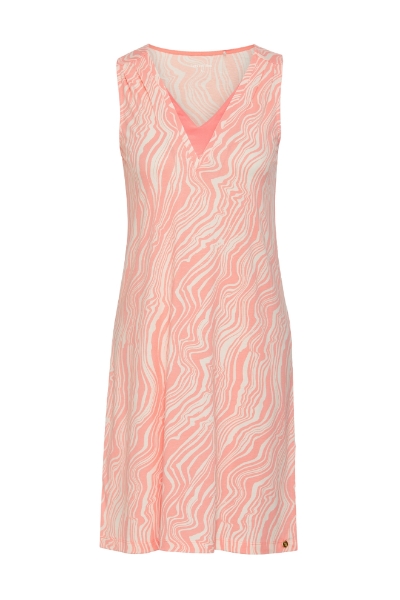 Resim V Yaka Kolsuz Elbise-Xdc - 982-Ebruli Desenli Ekru