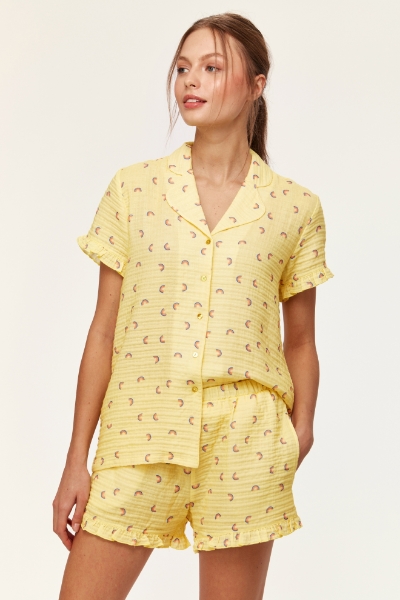 Resim Kadın Pijama-Wpj - 940-Gökkuşağı Baskılı Sarı