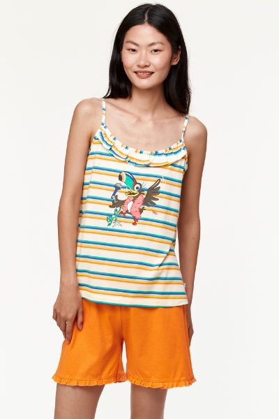 Resim Kadın Pijama-Psp - 908-Tukan Temalı Çizgili Mavi