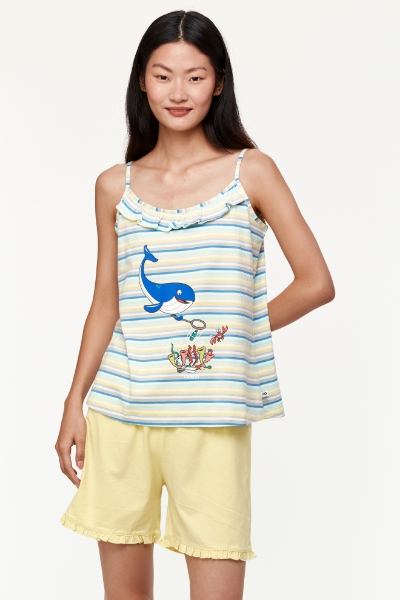 Resim Kadın Pijama-Psp - 904-Balina Temalı Çizgili Mavi