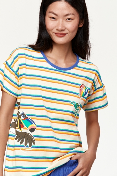 Resim Kadın Pijama-Bsk - 908-Tukan Temalı Çizgili Mavi