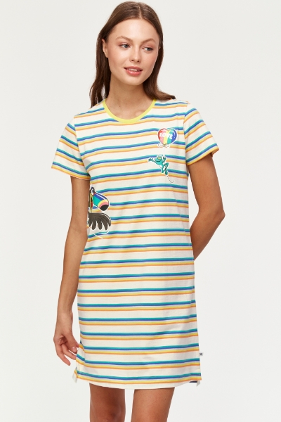 Resim Kadın Gecelik-Tsl - 908-Tukan Temalı Çizgili Mavi