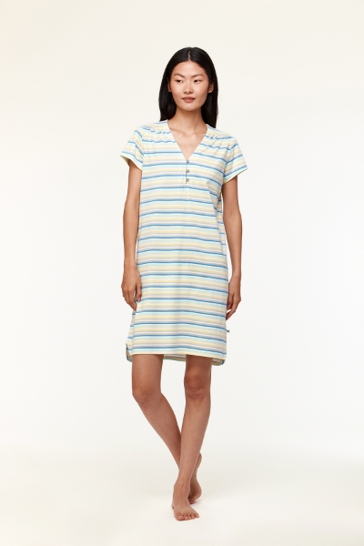 Resim Kadın Gecelik-Nıs - 904-Balina Temalı Çizgili Mavi