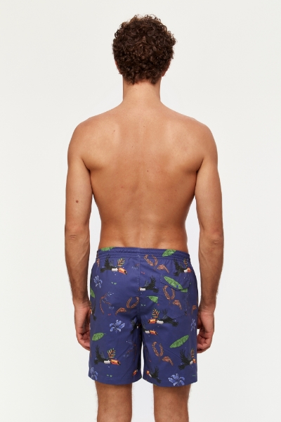 Resim Erkek Deniz Şortu-Qww - 933-Tukan Baskılı Lacivert