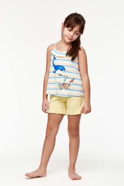 Resim 2-8 Yaş Kız Çocuk Pijama-Psp - 904-Balina Temalı Çizgili Mavi