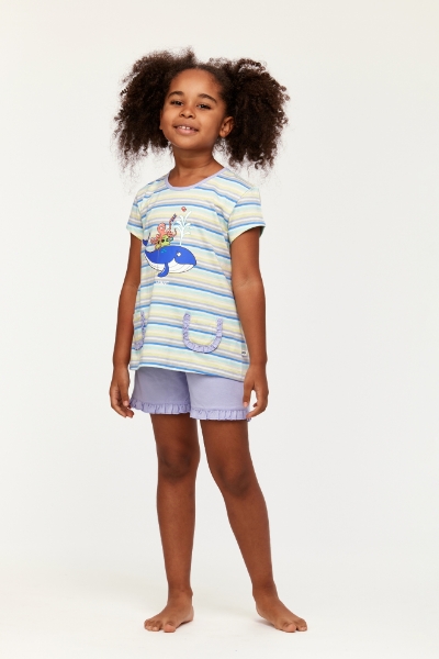 Resim 10-16 Yaş Kız Çocuk Pijama-Psg - 904-Balina Temalı Çizgili Mavi