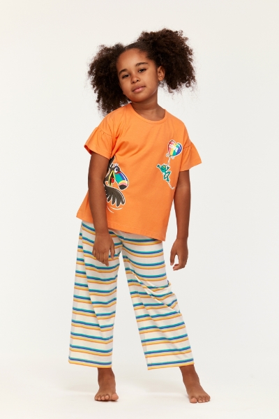 Resim 2-8 Yaş Kız Çocuk Pijama-Bsk - 539-Papaya Rengi