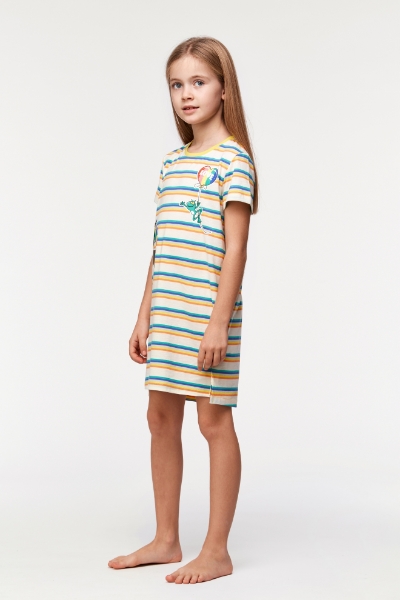 Resim 2-8 Yaş Kız Çocuk Gecelik-Tsl - 908-Tukan Temalı Çizgili Mavi