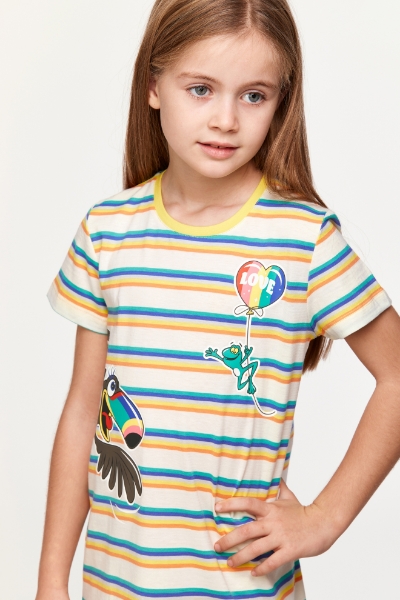 Resim 2-8 Yaş Kız Çocuk Gecelik-Tsl - 908-Tukan Temalı Çizgili Mavi