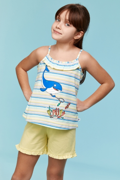 Resim 10-16 Yaş Kız Çocuk Pijama-Psp - 904-Balina Temalı Çizgili Mavi