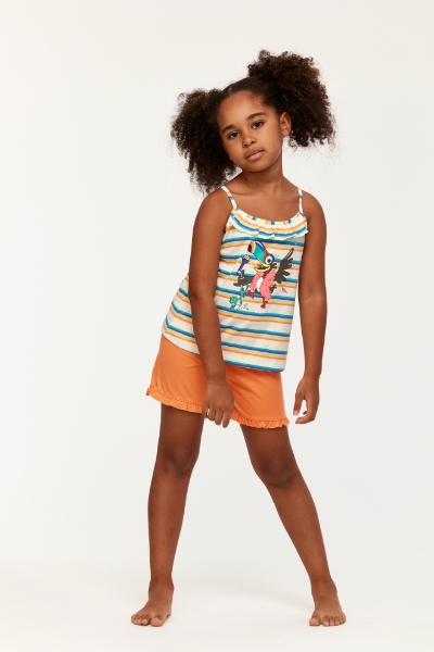 Resim 10-16 Yaş Kız Çocuk Pijama-Psp - 908-Tukan Temalı Çizgili Mavi