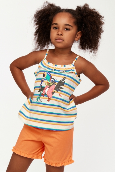 Resim 10-16 Yaş Kız Çocuk Pijama-Psp - 908-Tukan Temalı Çizgili Mavi