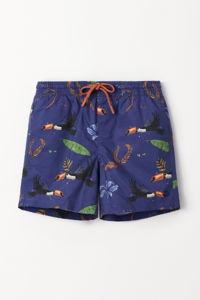 Resim 10-16 Yaş Erkek Çocuk Deniz Şortu-Qww - 933-Tukan Baskılı Lacivert