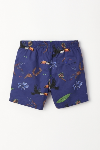 Resim 10-16 Yaş Erkek Çocuk Deniz Şortu-Qww - 933-Tukan Baskılı Lacivert