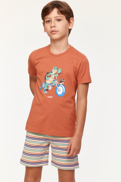 Resim 2-8 Yaş Erkek Çocuk Pijama-Pss - 202-Yanık Turuncu