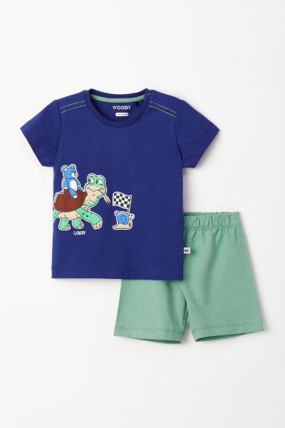 Resim Pamuklu Erkek Bebek Pijama-Psu - 856-Soğuk Mavi