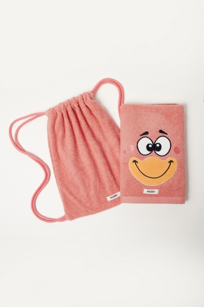 Resim Pamuklu Çantalı Plaj Havlusu-Str - 491-Pudra Pembesi