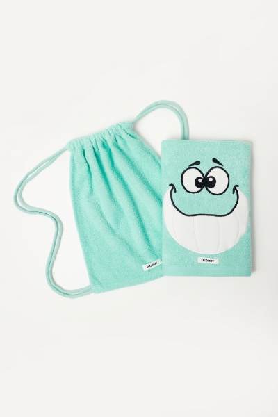 Resim Pamuklu Çantalı Plaj Havlusu-Str - 702-Su Yeşili