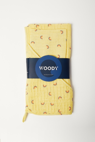 Resim Müslin Bebek Banyo Havlusu-Cap - 940-Gökkuşağı Baskılı Sarı