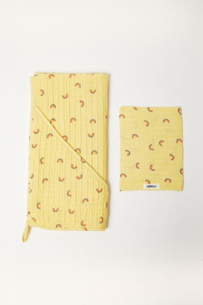Resim Müslin Bebek Banyo Havlusu-Cap - 940-Gökkuşağı Baskılı Sarı