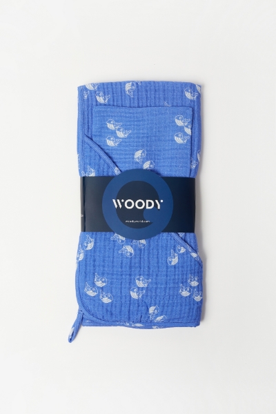 Resim Müslin Bebek Banyo Havlusu-Cap - 938-Balina Baskılı Mavi