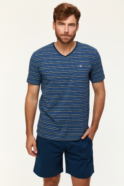 Resim Erkek Pijama-Mvs - 943-Whale Temalı Çok Renkli Çizgili