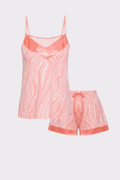 Resim İp Askılı Şortlu Pijama Takımı-Xpa - 982-Ebruli Desenli Ekru