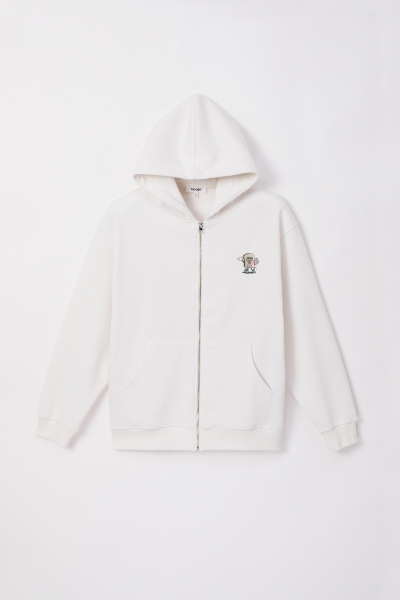 Resim Unisex Fermuarlı ve Kapüşonlu Sweatshirt-Sld - 102-Opak Beyaz