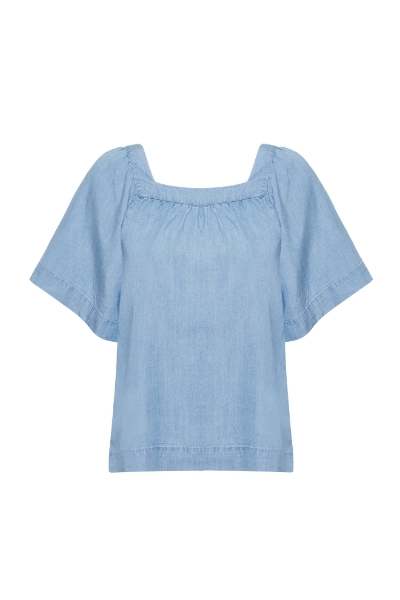 Resim Kare Yaka Lyocell  Bluz-Tlf - 800-Kül Mavisi