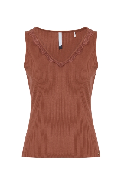 Resim Rib triko kolsuz bluz-Xlr - 261 RUSSET