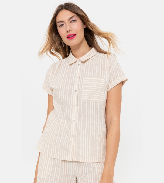 Resim Dantel detaylı bluz-Tlf - 983-Kum Rengi