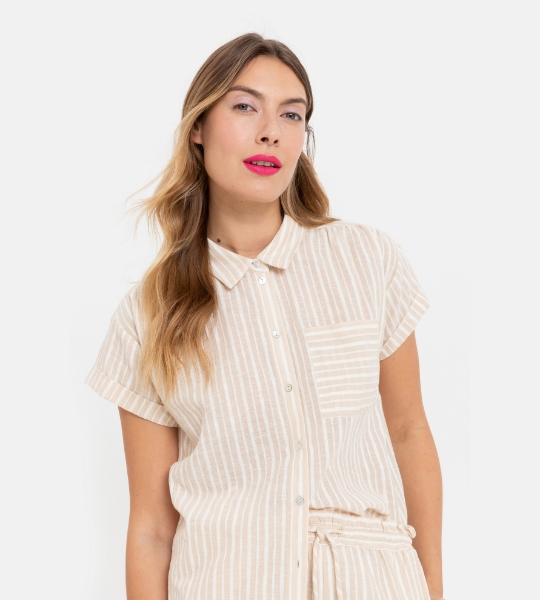 Resim Dantel detaylı bluz-Tlf - 983-Kum Rengi