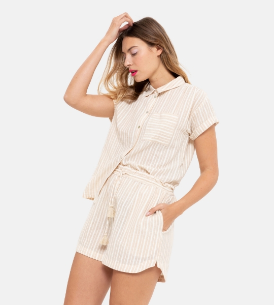 Resim Kordon detaylı şort-Tlg - 983-Kum Rengi