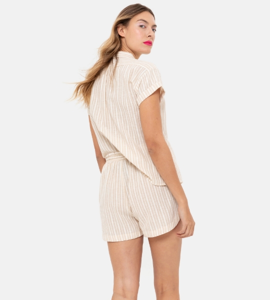 Resim Kordon detaylı şort-Tlg - 983-Kum Rengi