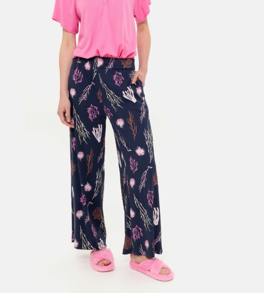 Resim Viskoz pantolon-Tlk - 995-Lacivert Çiçek Desen