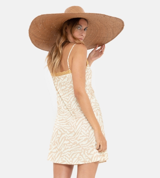 Resim İp askılı viskoz elbise-Xdo - 992-Kahverengi Desenli Leopar