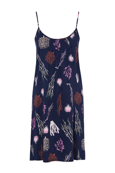 Resim İp askılı viskoz elbise-Tdı - 995-Lacivert Çiçek Desen