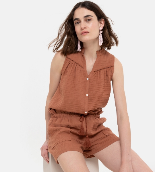 Resim Hakim yaka önden düğmeli bluz-Tld - 261 RUSSET