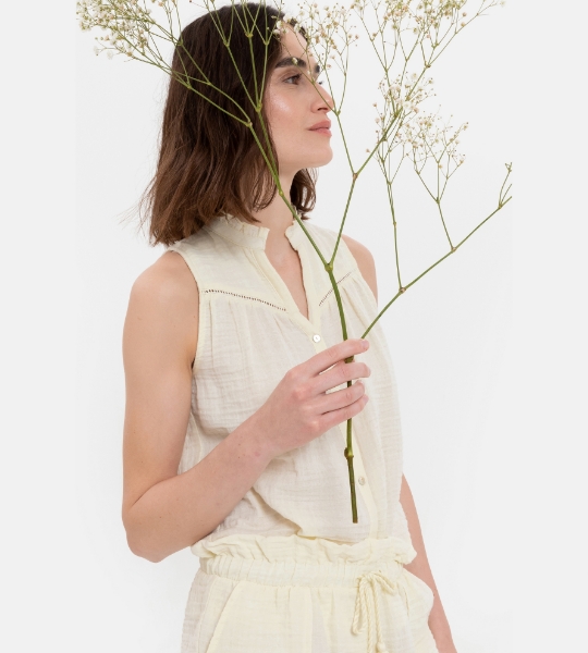 Resim Hakim yaka önden düğmeli bluz-Tld - 701-Doğa Yeşili