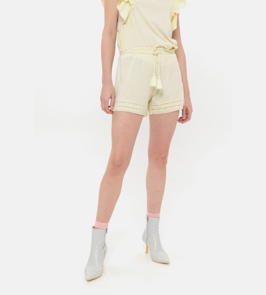 Resim Dikiş detaylı bağcıklı şort-Xlh - 701-Doğa Yeşili