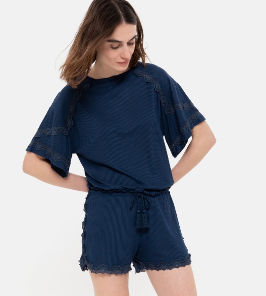 Resim Rib triko şort-Xld - 895-Lacivert