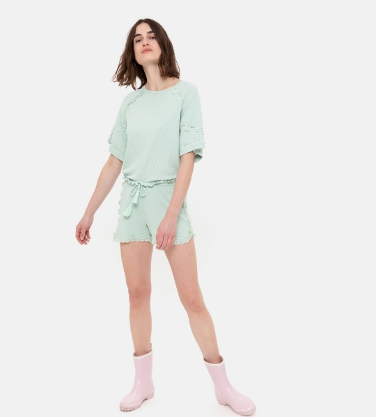 Resim Rib triko şort-Xld - 721-Açık Yeşil