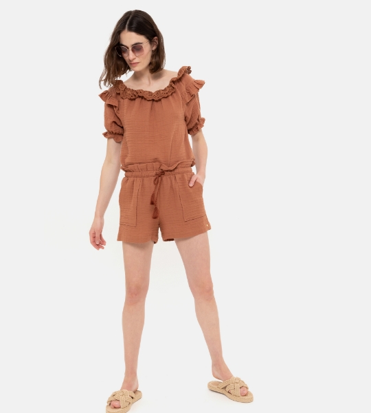 Resim Bağcık detaylı şort-Tle - 261 RUSSET