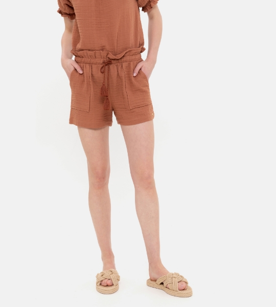Resim Bağcık detaylı şort-Tle - 261 RUSSET