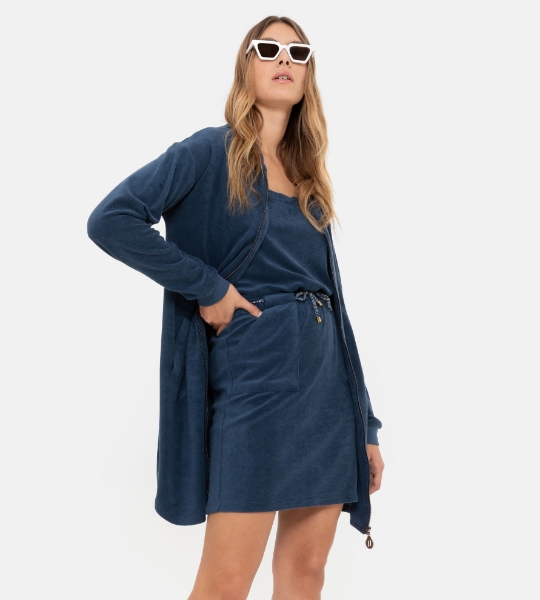 Resim Fermuar detaylı havlu bornoz-Thf - 895-Deniz Kuşu Temalı Lacivert